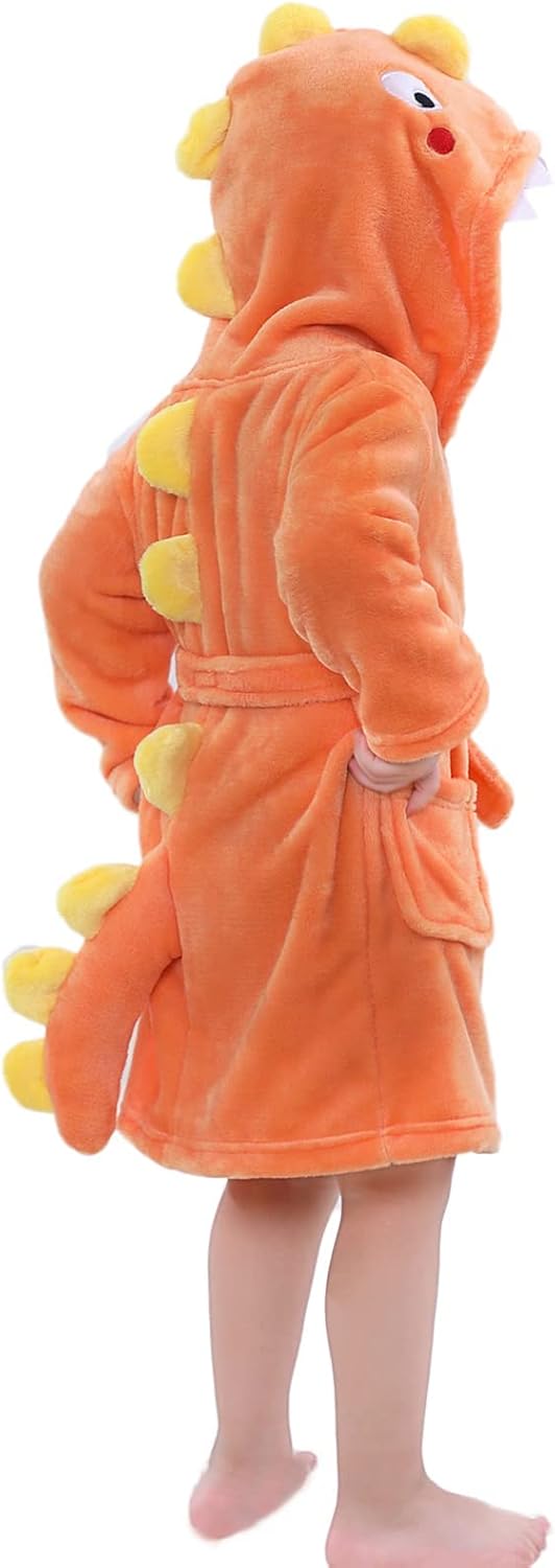 LOLANTA Kids Fleece Dressing Gown, Fluffy & Cosy Hooded Plush Robe Dinosaur/Shar...