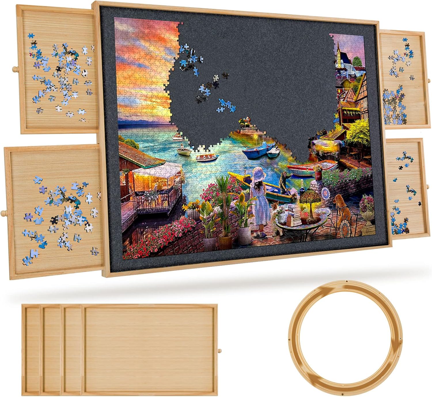 TEAKMAMA 1500 Piece Rotating Puzzle Board with 4 Drawers & Cover, Jigsaw Puzzle...