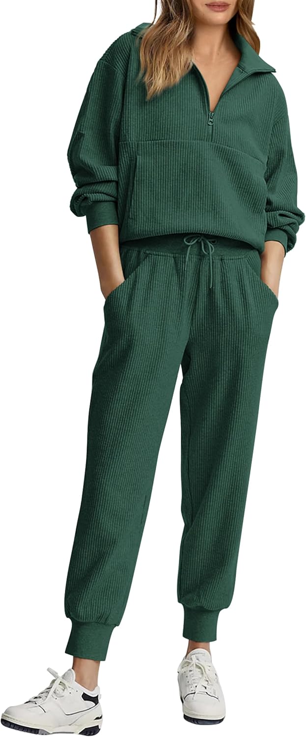 PRETTYGARDEN Womens 2 Piece Sweatsuits, Special Long Sleeve Half Zip Pullover Sw...