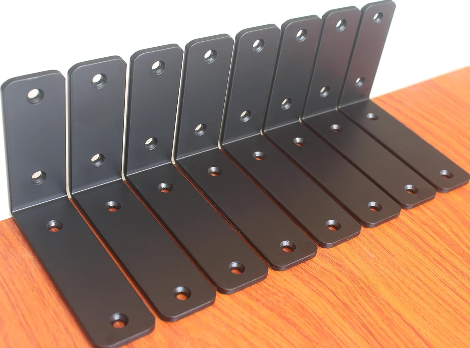 8 Pack - L 5" x H 4" x W1.5", 5mm Thick Black L Shelf Bracket, Iron Shelf Bracke...