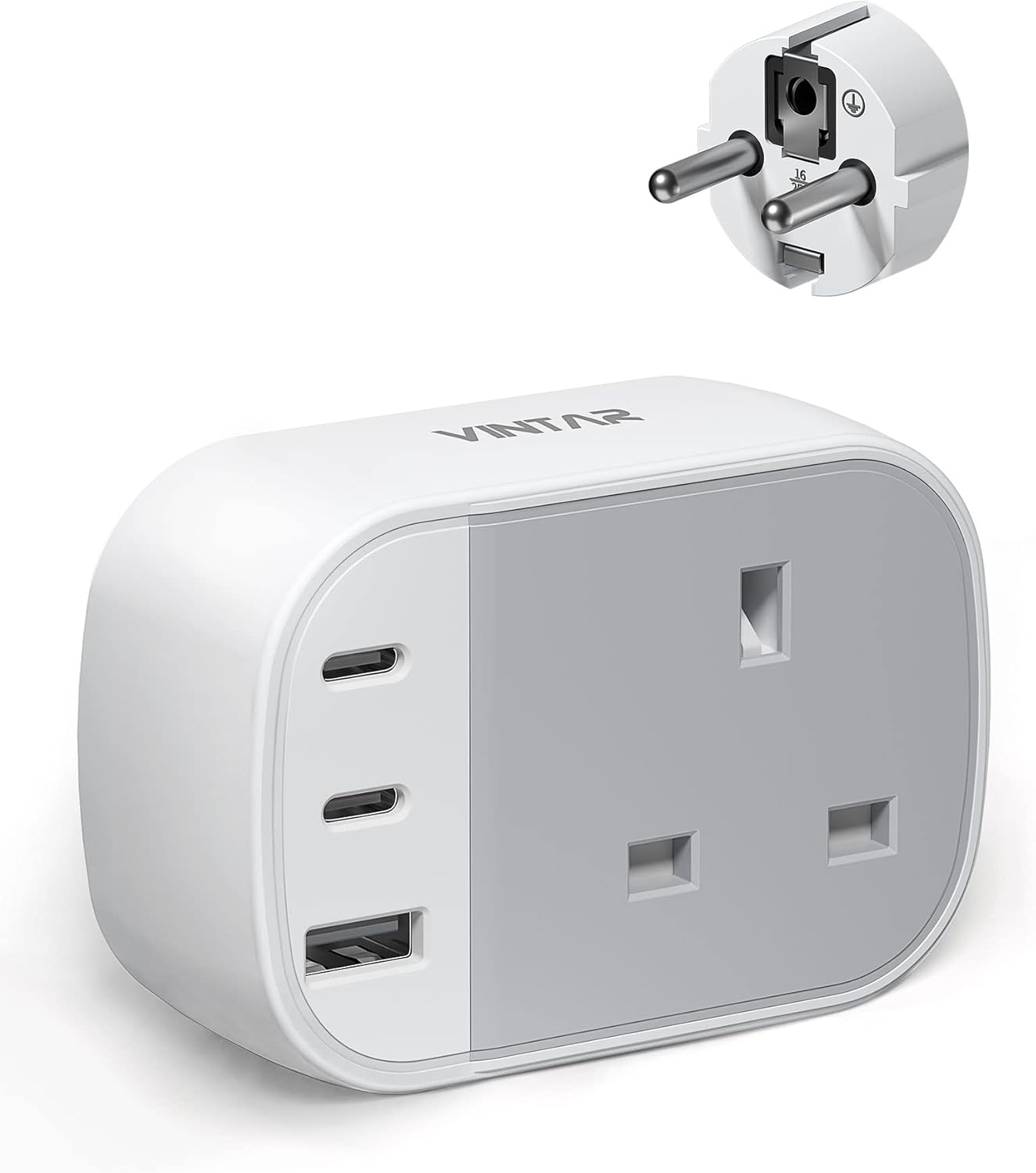 UK to European Plug Adapter, VINTAR Grounded Europe Travel Adapter with 2 USB C...