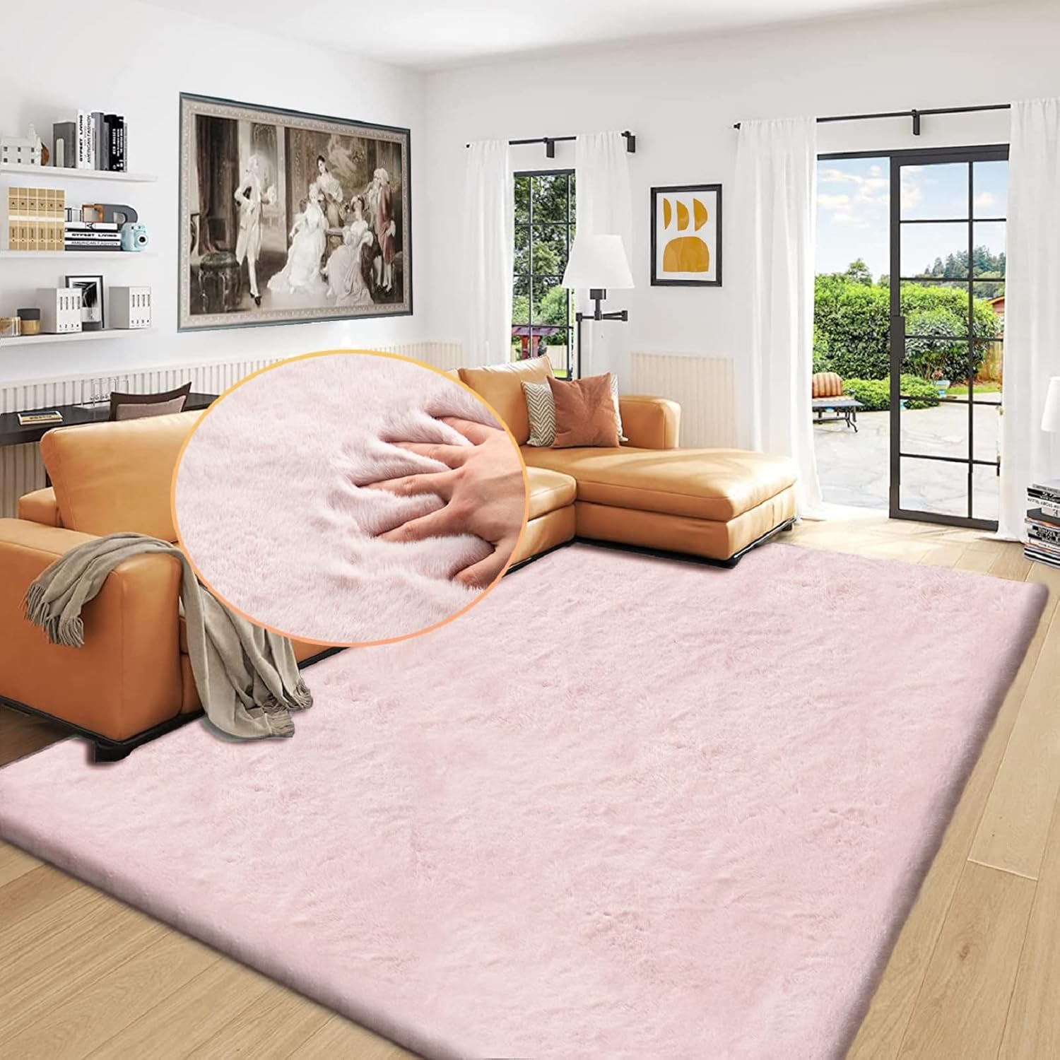 Shag Rug 6x9 Area Rugs for Living Room Pink Fuzzy Washable Faux Rabbit Furry Fur...
