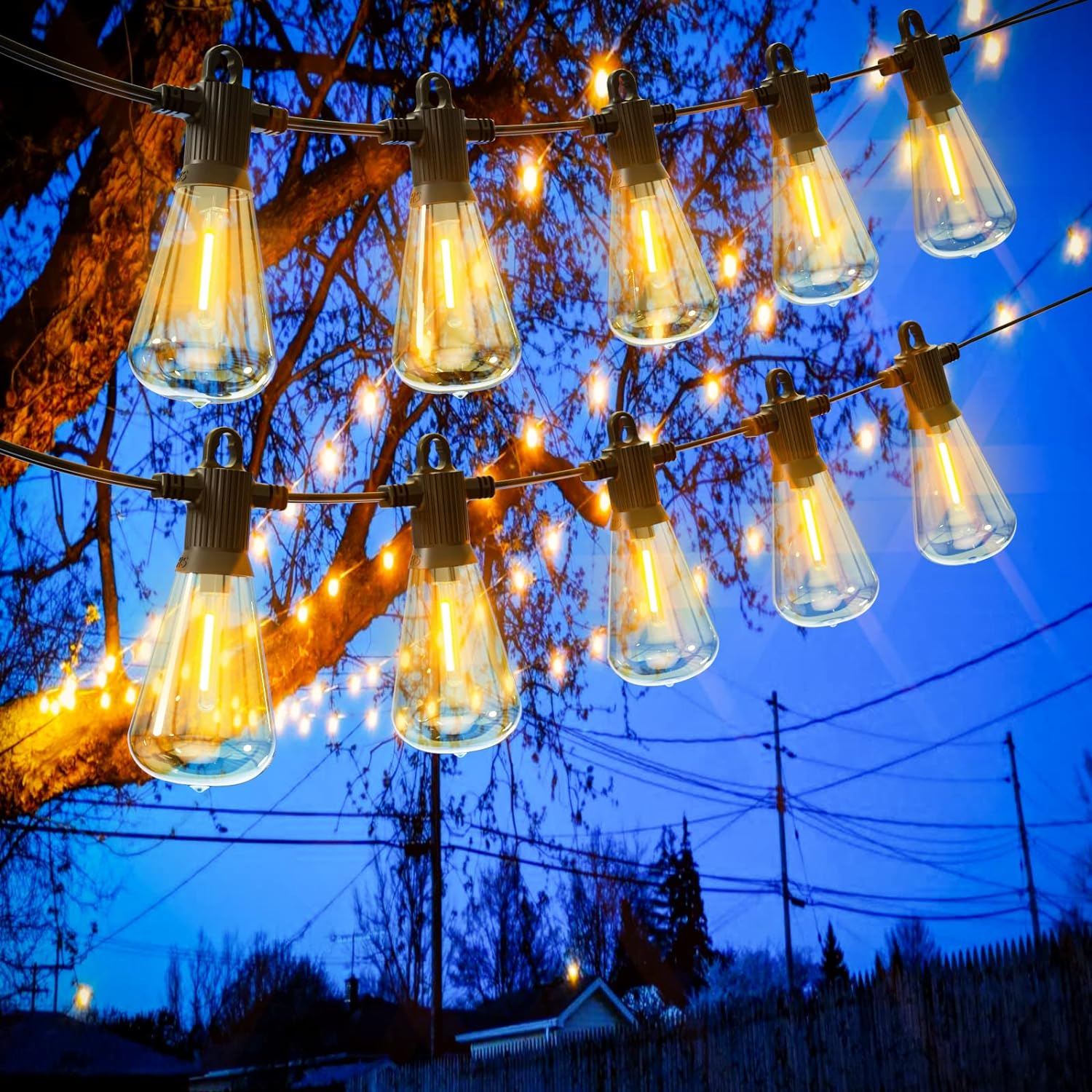 Zuske Outdoor Garden String Lights Mains Powered, 7.6M Festoon Lights with 12+1...