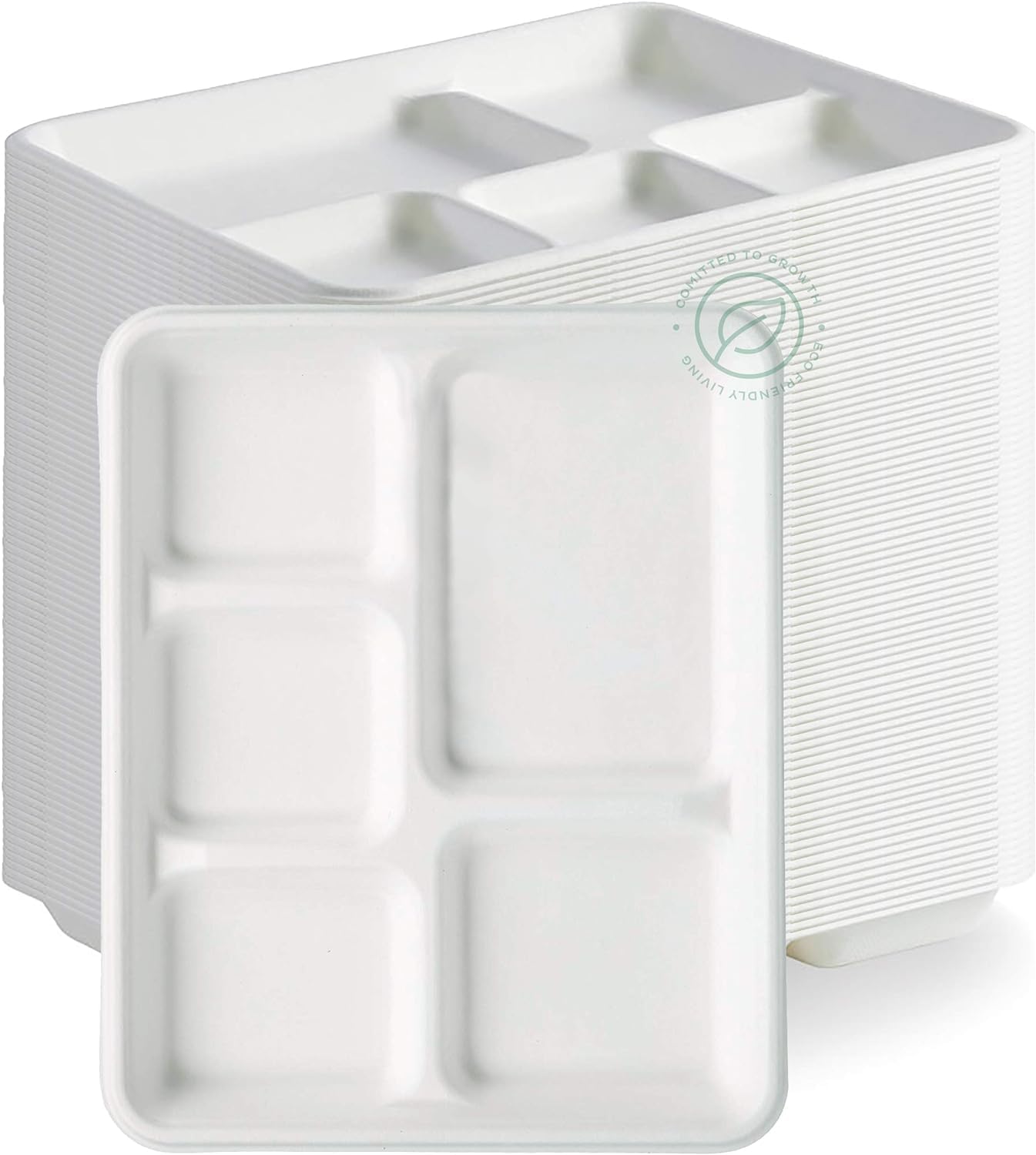 100% Compostable, 5 Compartment, Disposable Paper Plates [125-Pack] - {PFAS Free...