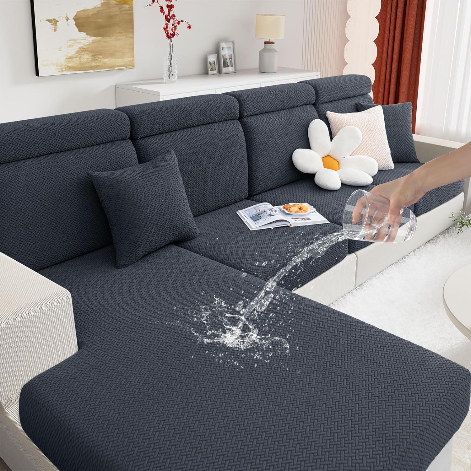 hyha Waterproof Couch Cushion Covers, Stretch Magic Sofa Covers Washable, Thick...