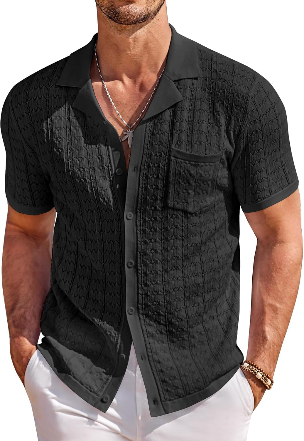 COOFANDY Men's Knit Button Down Shirt, Special Vin...