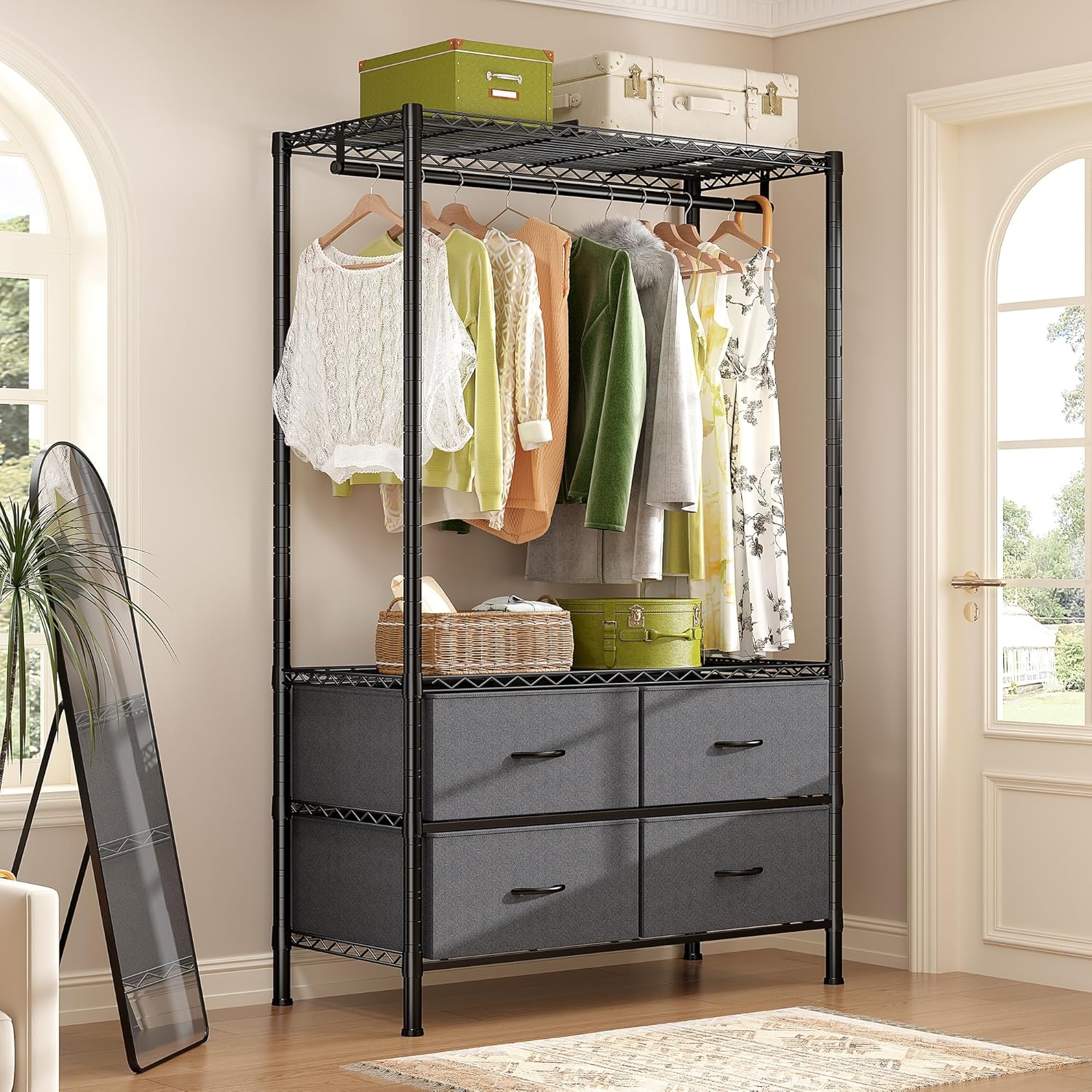 Raybee Clothing Racks with 4 Drawers, Heavy Duty Clothes Rack for Hanging Clothe...
