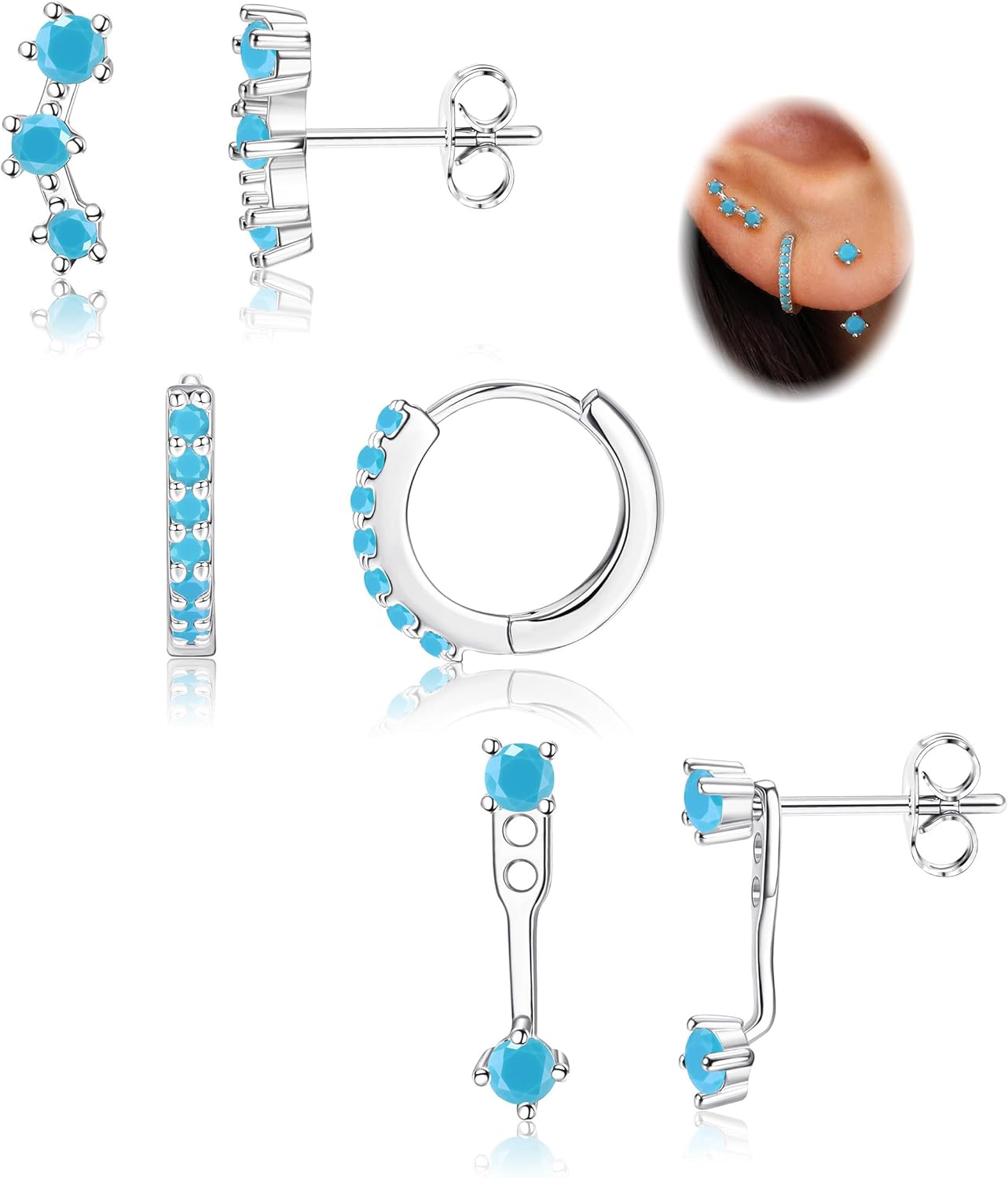 FIASASO 925 Sterling Silver Hypoallergenic Earrings Set, Special Multiple Pierci...