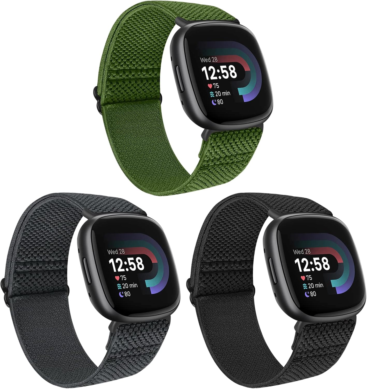 Huamanlou 3 Pack Elastic Nylon Straps Compatible with Fitbit Versa 4 Strap/Fitbi...