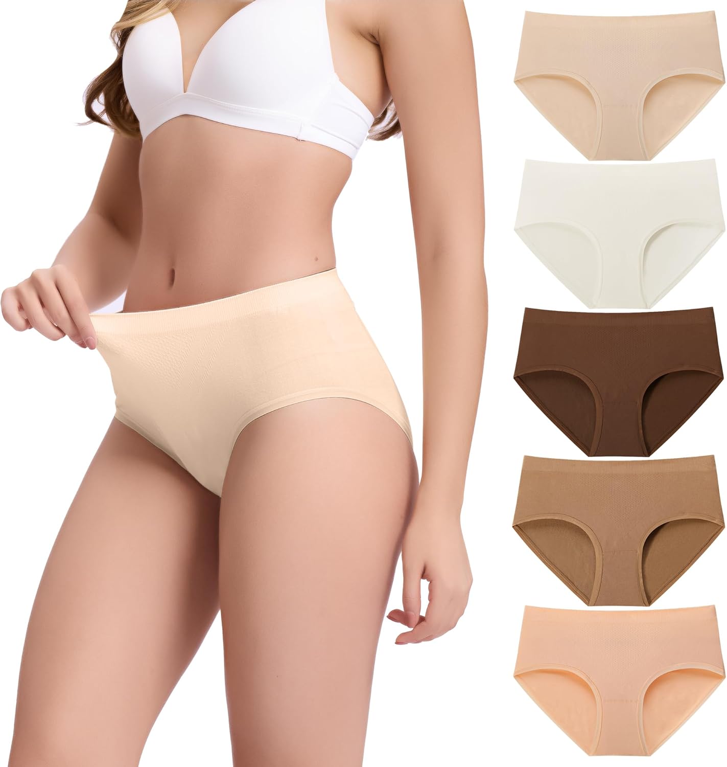 BAMBOO COOL Women's Underwear Mid Waisted Brief Ladies Seamless Panties Moisture...