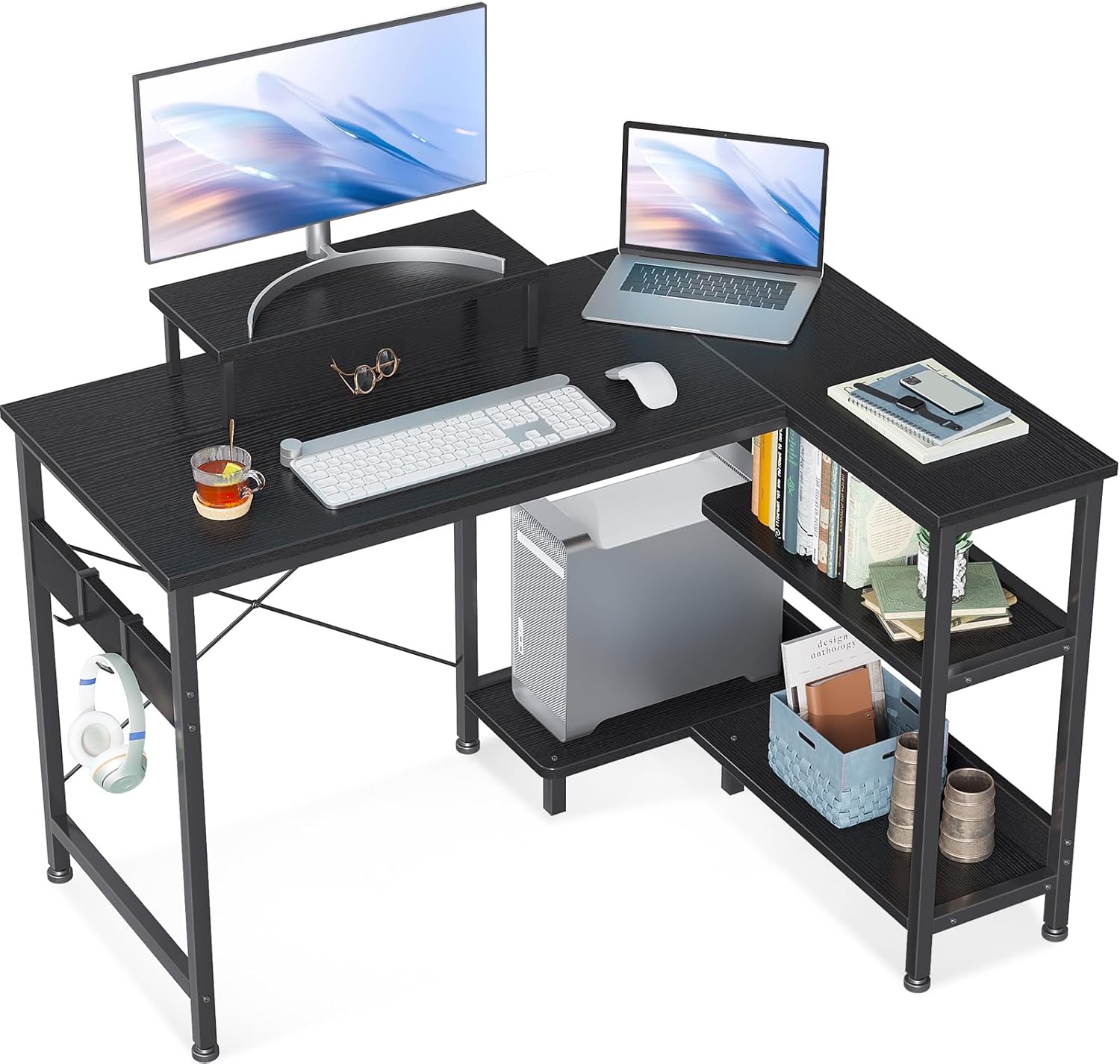 ODK 40 Inch Small L Shaped Computer Desk with Reve...