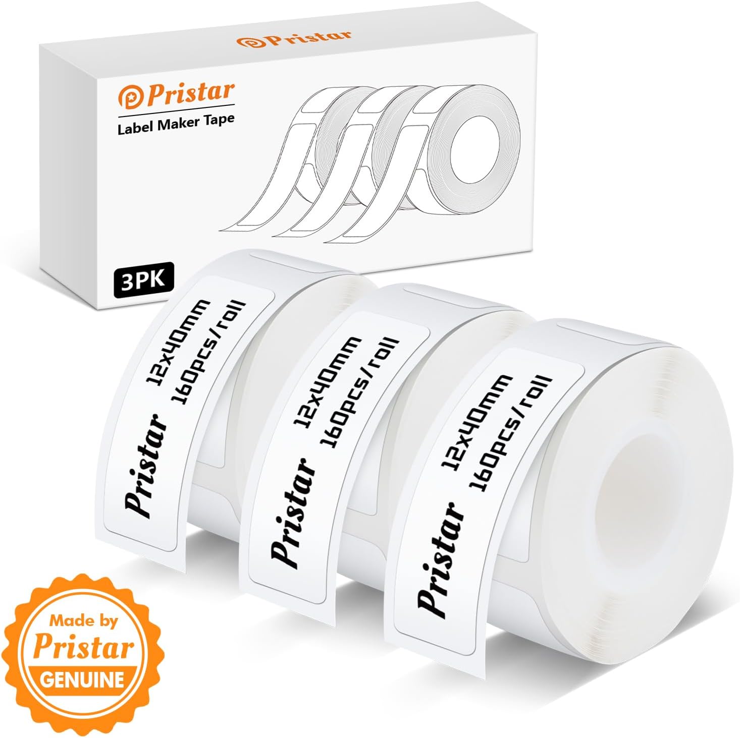 Pristar P15 Thermal Label Maker Tape 3 Rolls 12x40mm Self-Adhesive Thermal Paper...