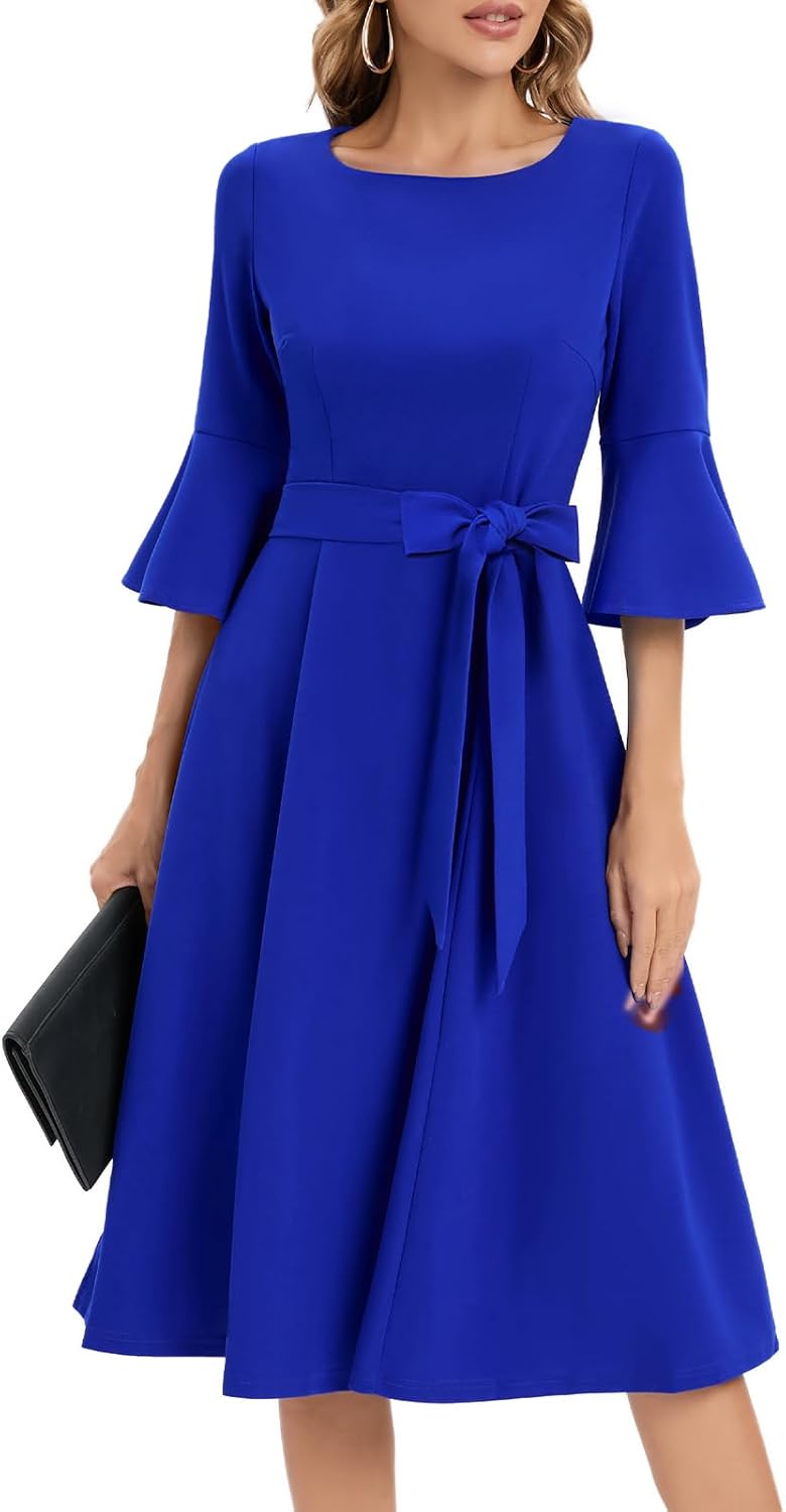 HomRain Women's Dress Casual Mid Sleeve Tea Party Midi Dress Church Bridemaid Se...