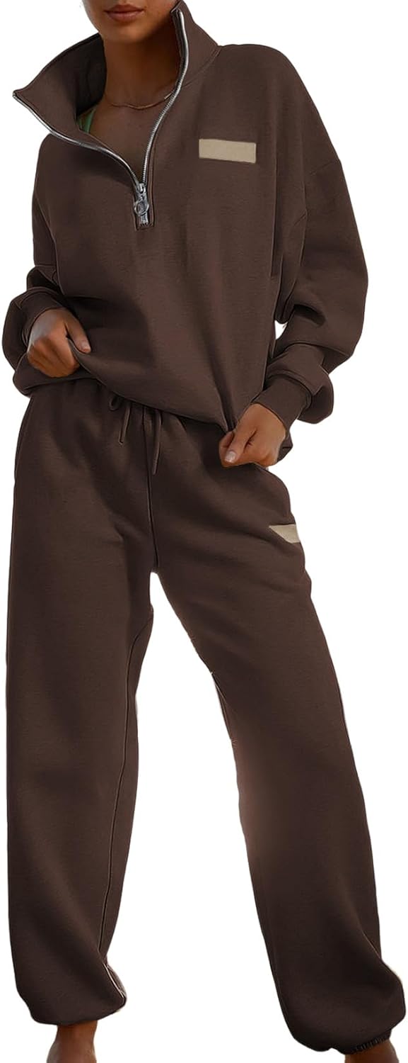 Herseas Women 2 Piece Outfits Sweatsuit Lounge Set Half Zip Pullover with Jogger...