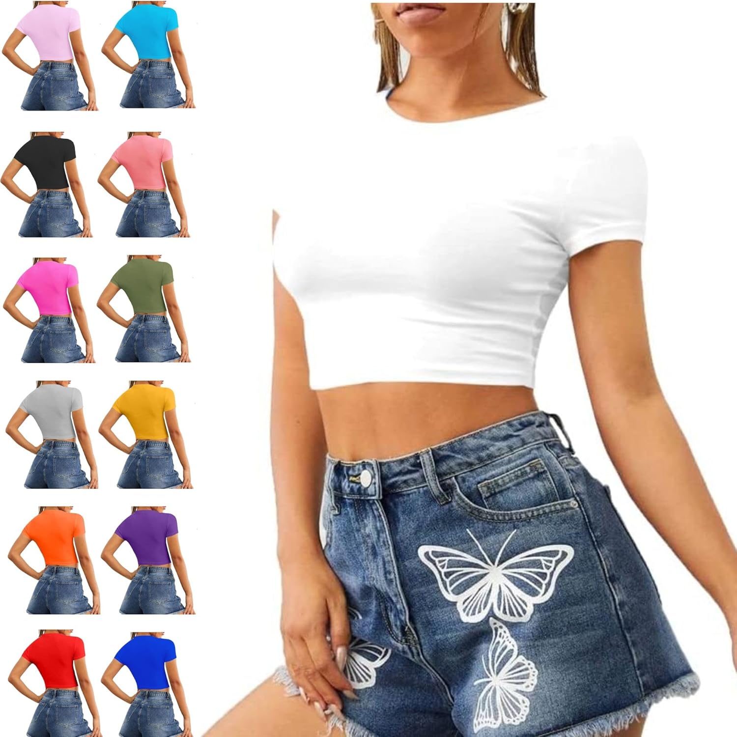 Re Tech UK Crop Tops, Special Women's Basic Ladies Short Sleeve Stretchy Crop To...