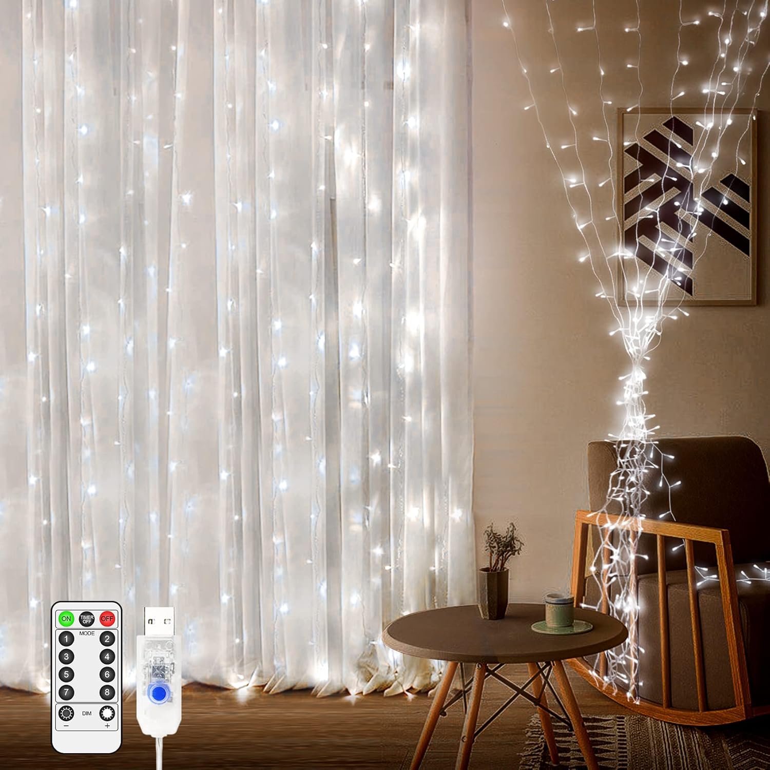 Curtain Fairy Lights Indoor Outdoor 200 LED 2 mx2 m Waterfall Plug in String Lig...