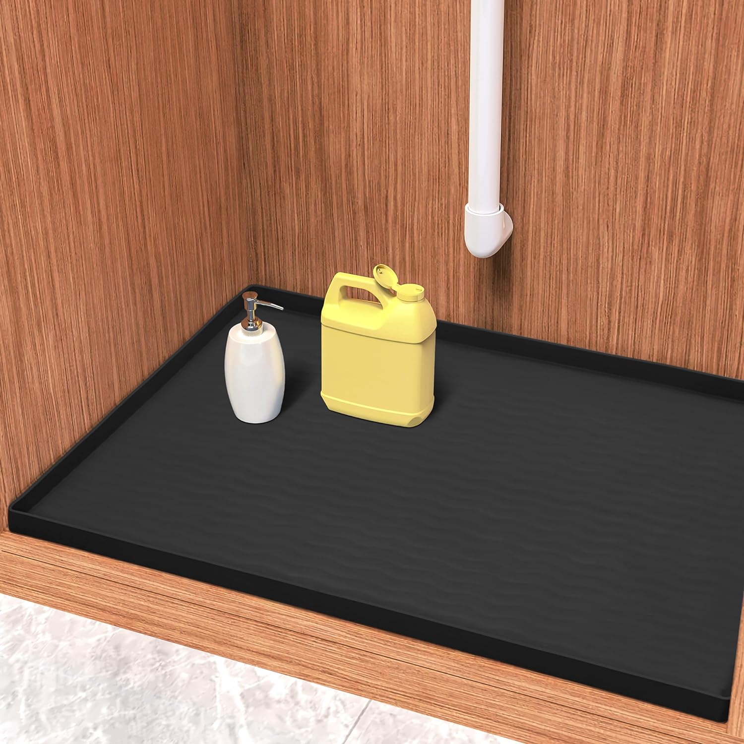 Under Sink Mat, 34'' x 22'' Under Sink Mat for Kitchen Waterproof, Silicone Bath...