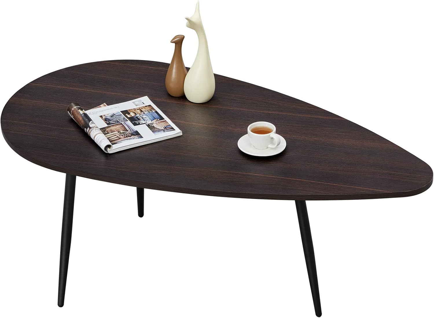 SAYGOER Oval Coffee Table Espresso Wood Mid Century Modern Coffee Tables Unique...