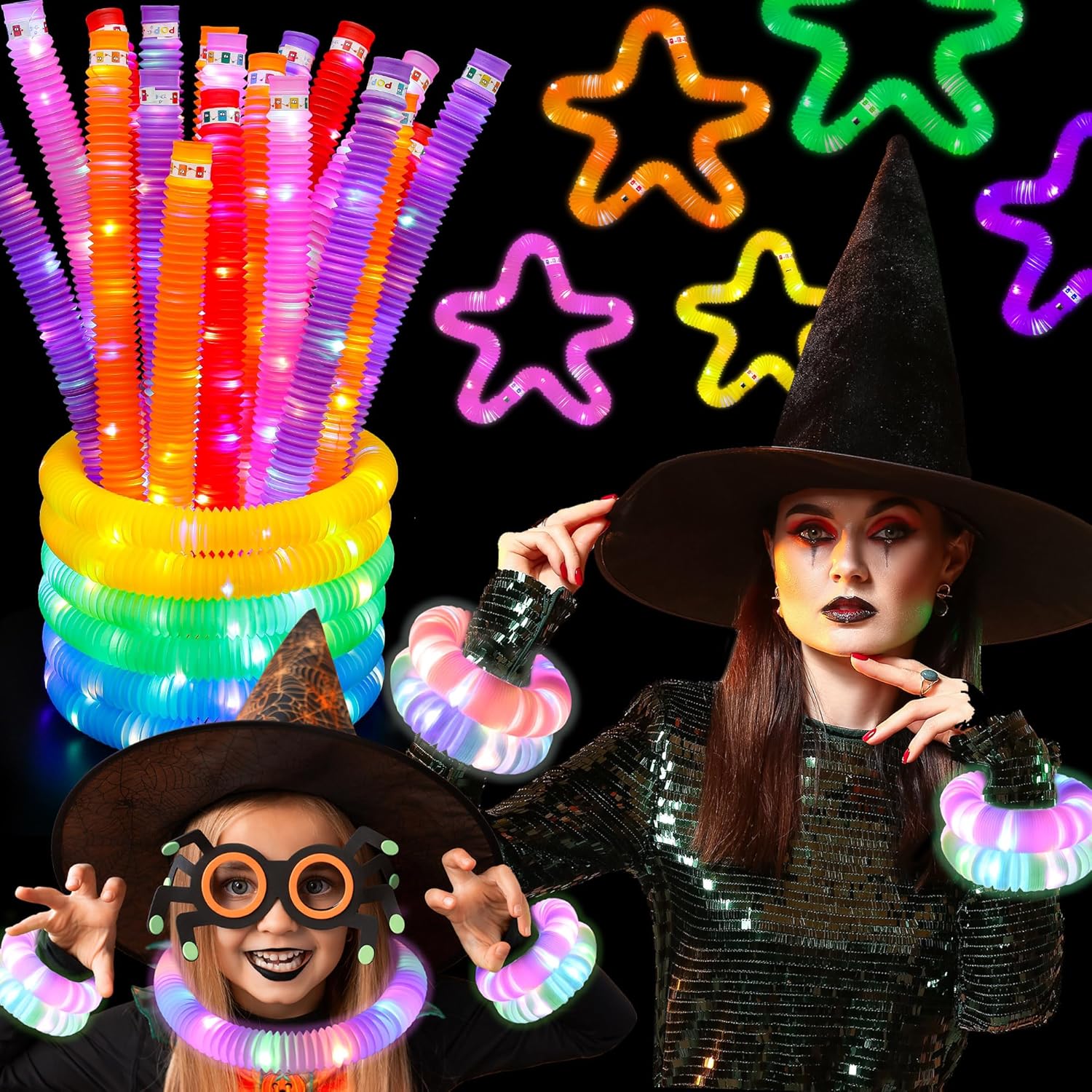 Light Up Pop Tubes, Unique Glow Necklaces Bracelets Accessories for Boys and Gir...
