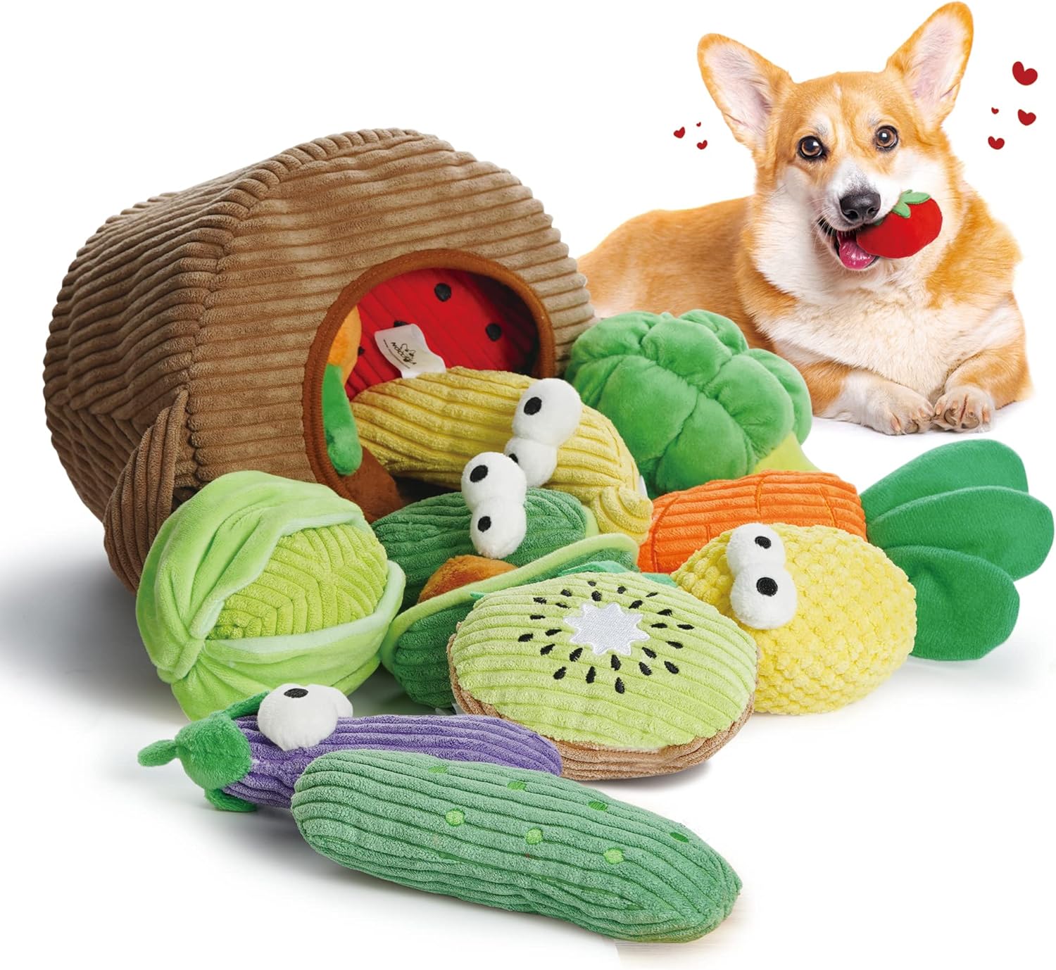 Nocciola Small Dog Toys- 15 Pack Grocery Bag Fruits and Veggies Dog Squeaky Toys...