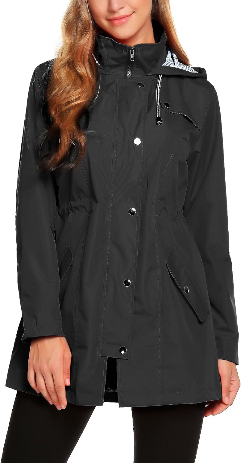 ZHENWEI Womens Lightweight Hooded Waterproof Active Outdoor Rain Jacket S-XXL Me...