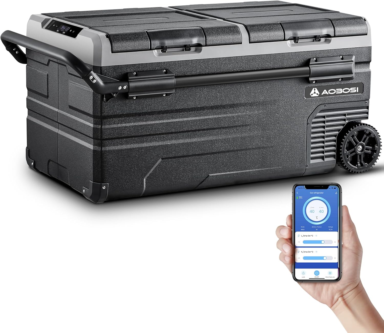AAOBOSI Compressor Camping Fridge 95L, Car Fridge Dual Zone with 12/24V DC and 1...