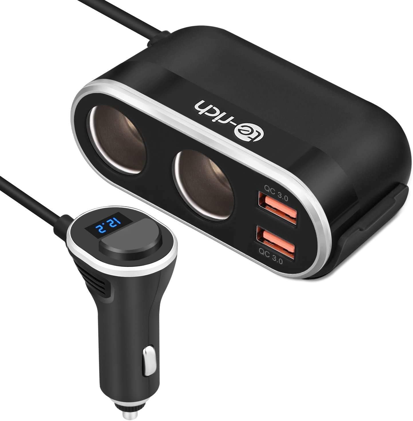Quick Charge 3.0 Car Charger, Te-Rich 96W 2-Way Cigarette Lighter Splitter 12V P...
