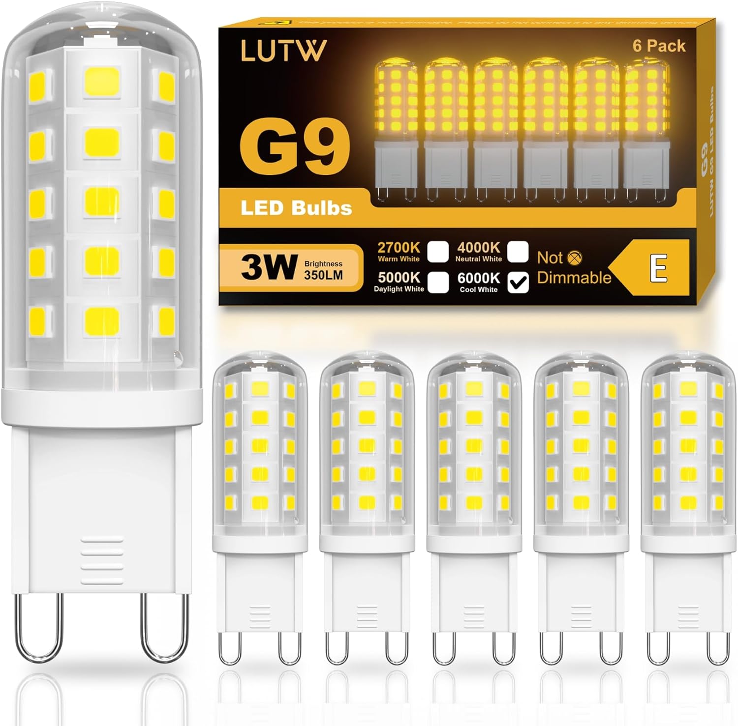 LUTW G9 LED Bulbs Cool White 3W, Equivalent 30W - 40W G9 Halogen Bulbs, Non-dimm...