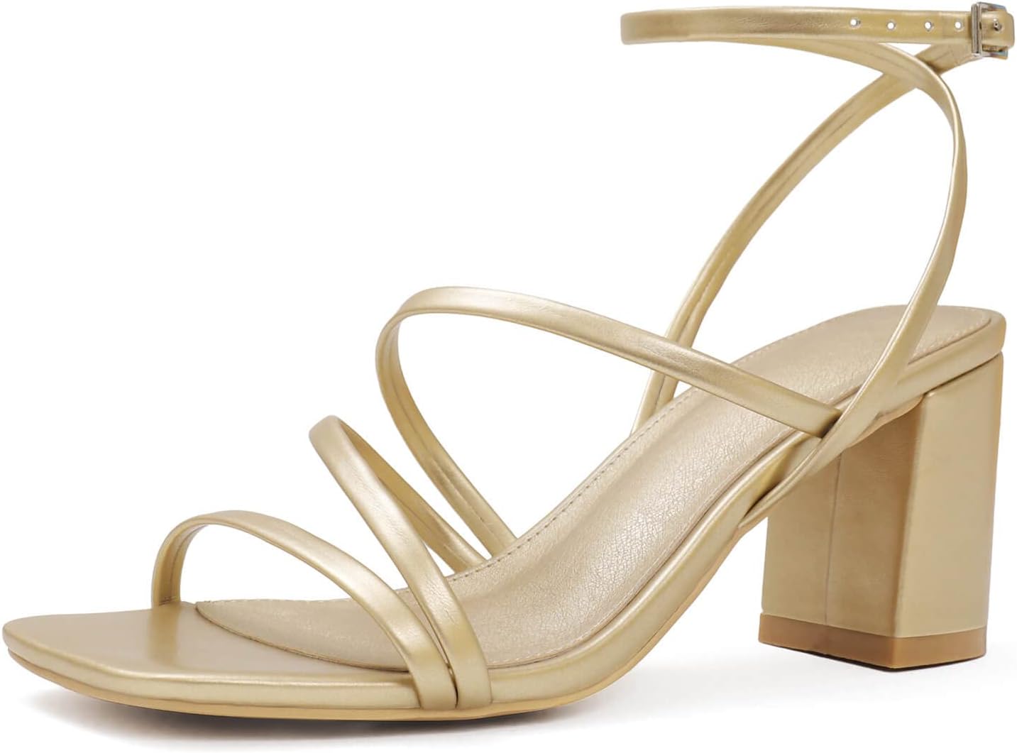 LACUONE Strappy Heels for women Block Heels Square Toe Chunky Ankle Buckle Pump...