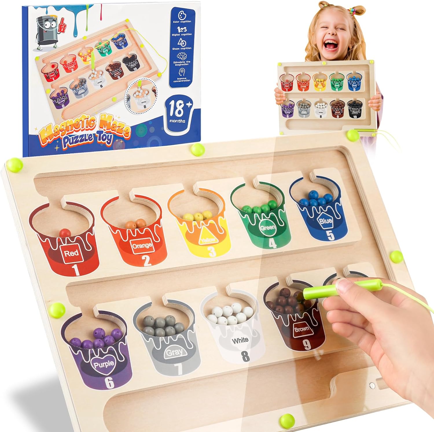 Montessori Toys for 2 3 4 5 Year Olds Boy Girl Kids,Magnetic Maze Wooden Toys 2-...