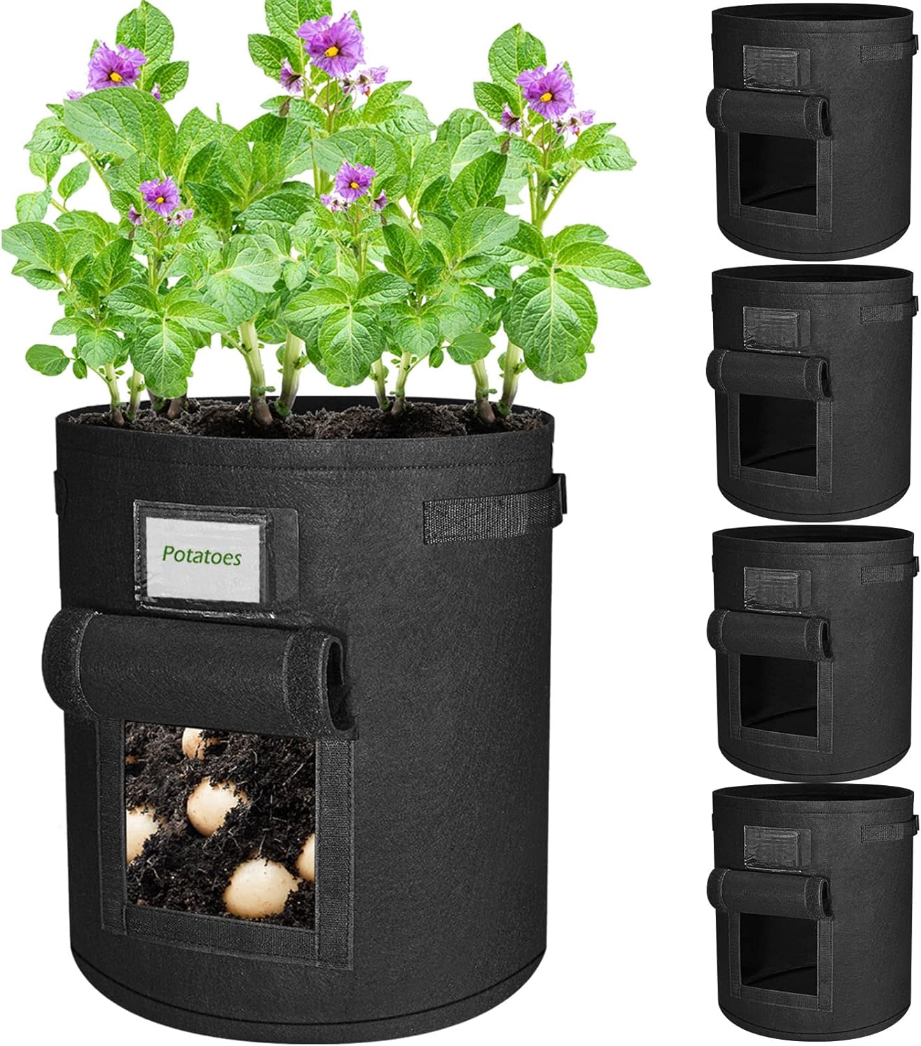 Plant Grow Bags,5 Pack 10 Gallon Plant Grow Bags for Vegetables, Breathable Pota...