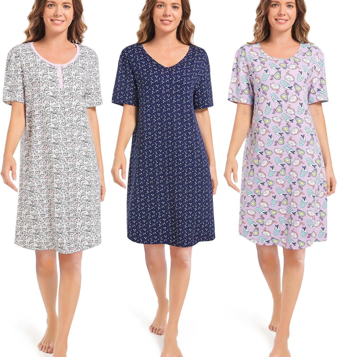 3 Pack Sleepshirts Women's Nightshirt Soft Nightgowns for Women Short Sleeve dre...