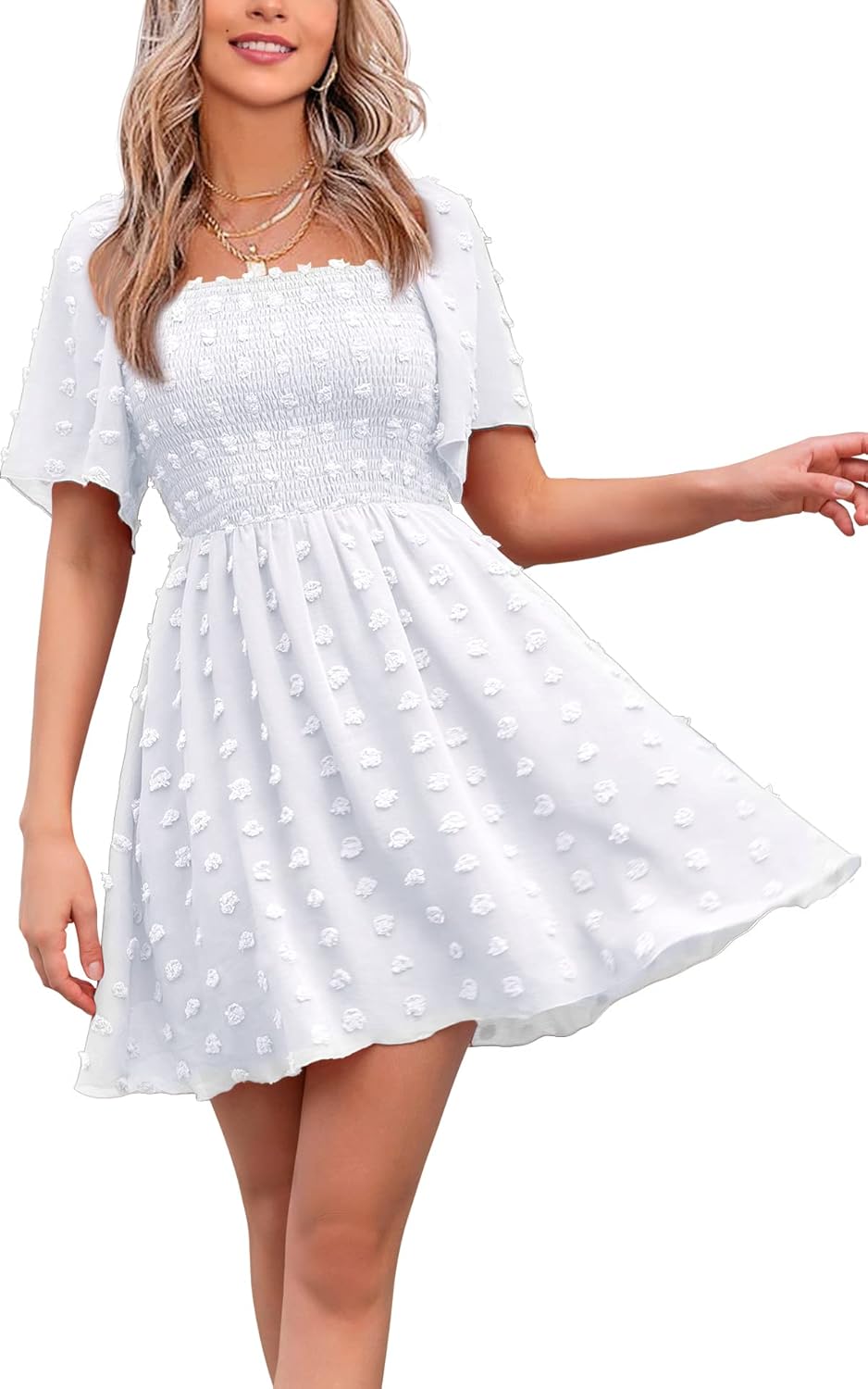 EXLURA Women's Dress, Special Summer Casual Ruffle Dress with Short Sleeves, Inn...