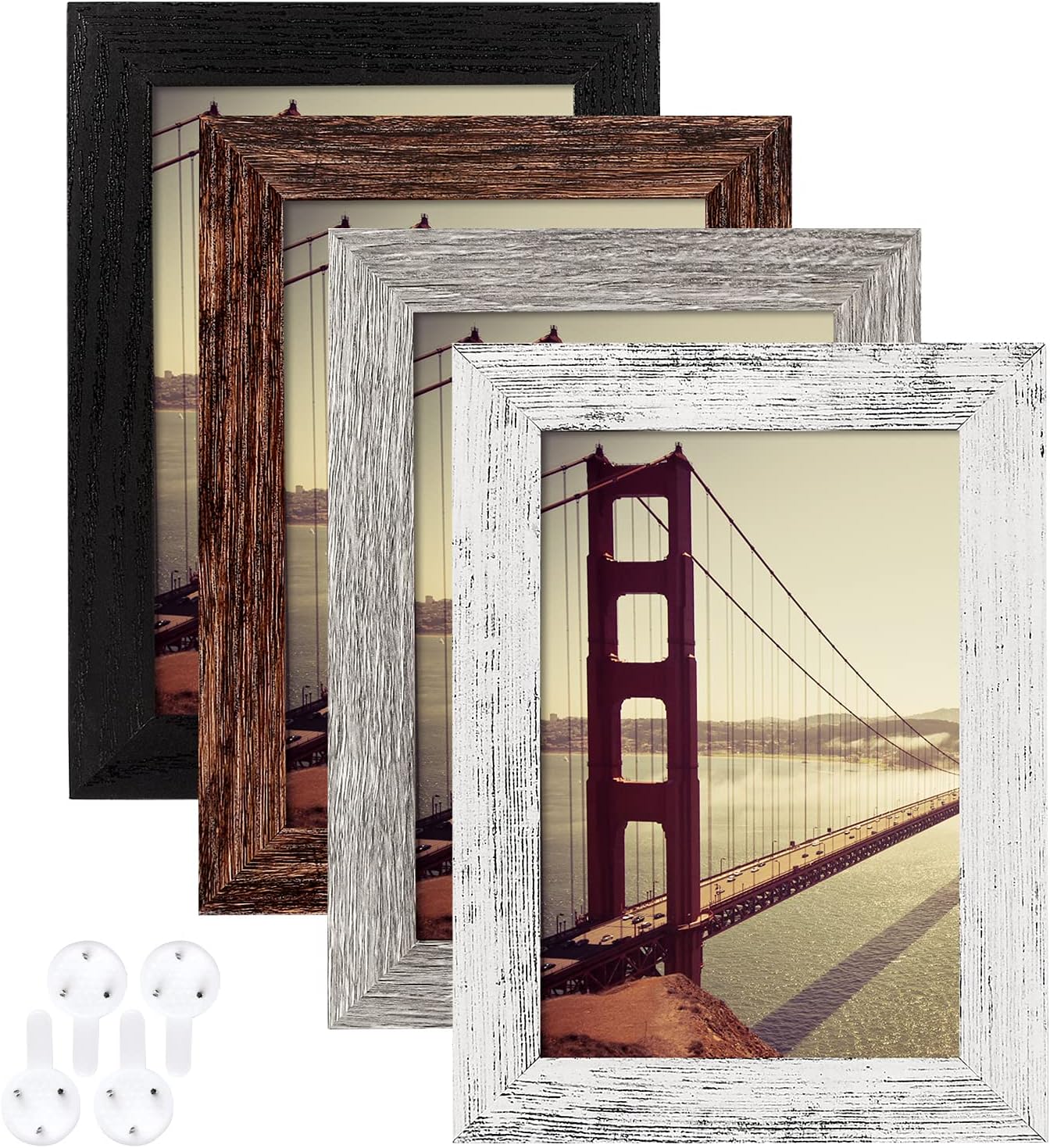 BAIJIALI 4x6 Picture Frame Distressed Farmhouse Wood Pattern Set of 4 with Tempe...