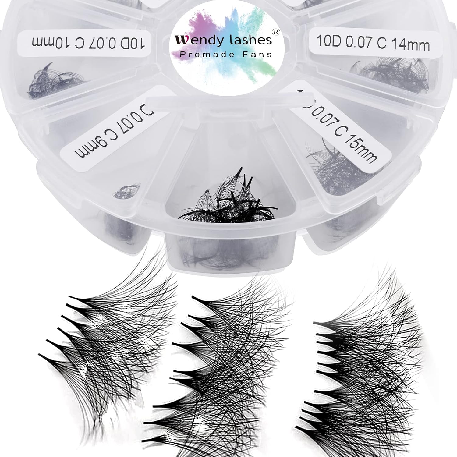 Pre Made Fan Volume Eyelash Extensions 10D 0.07mm C Curl 500 Fans 9-16mm Mixed T...