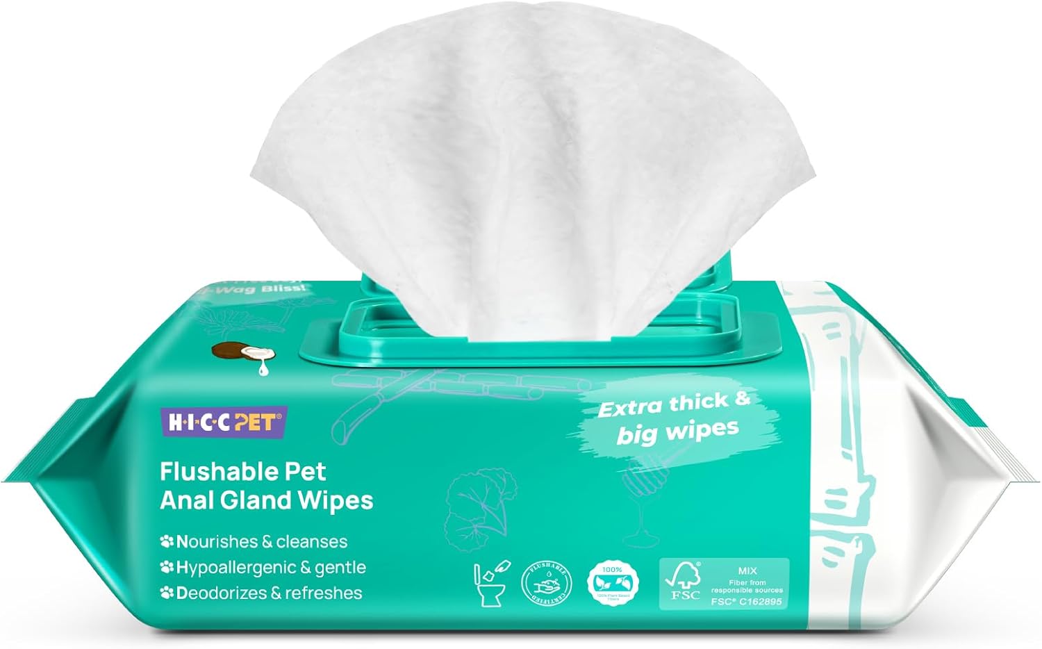 HICC PET Dog Wipes for Paws and Butt, Anal Gland Wipes for Dog Cat and Pet, Clea...