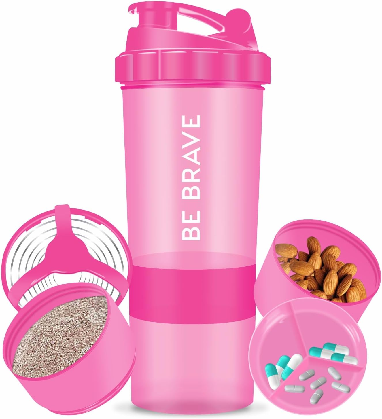 ACUNA Protein Shaker Bottle 600ml- 3 Layered Twist Off Cups For Pill & Supplemen...