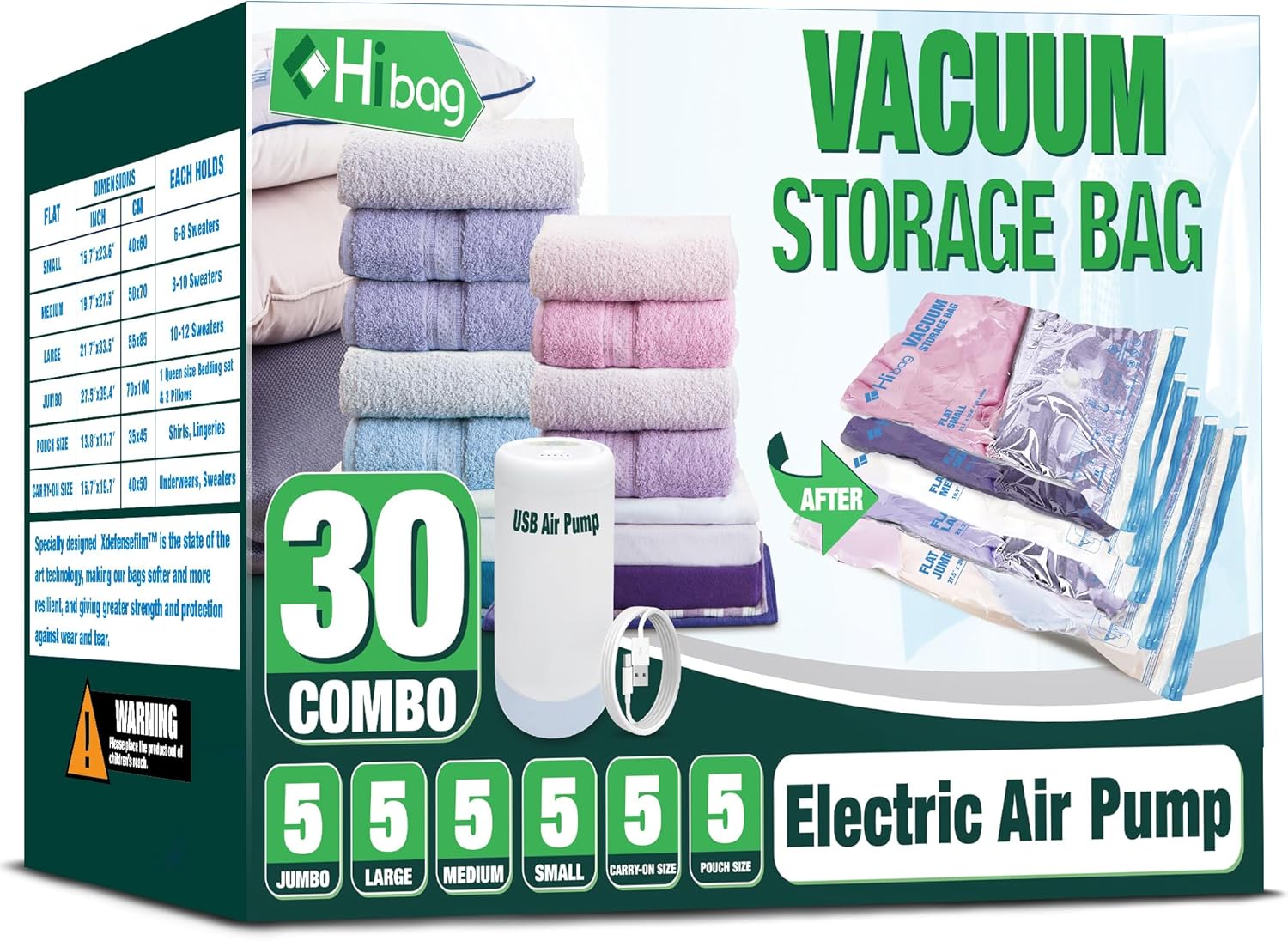 HIBAG Vacuum Storage Bags with Electric Pump, 30 Pack Vacuum Seal Space Saver Ba...