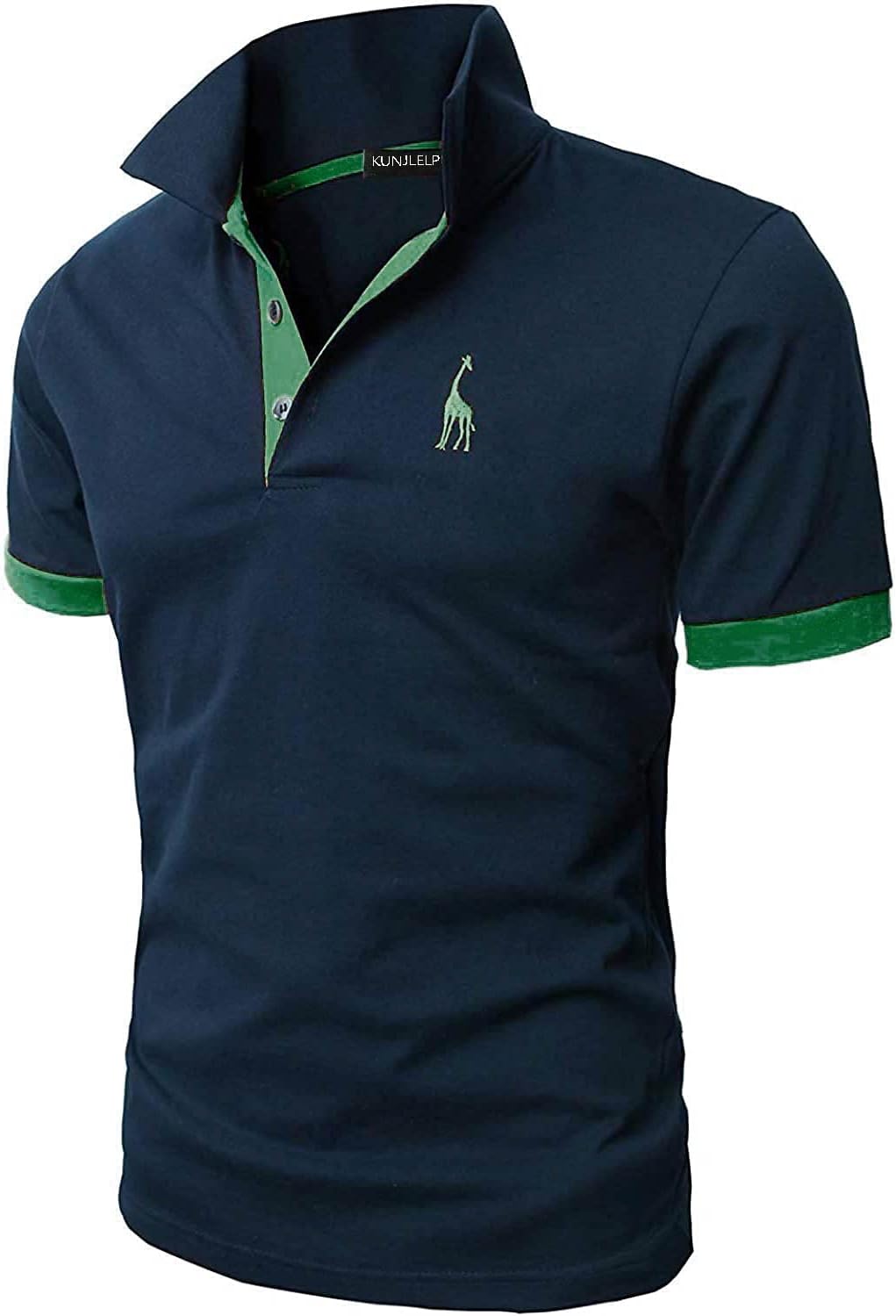 KUNJLELP Men's Regular-Fit Cotton Pique Polo Shirt Short Sleeve Golf Polos L Blu...