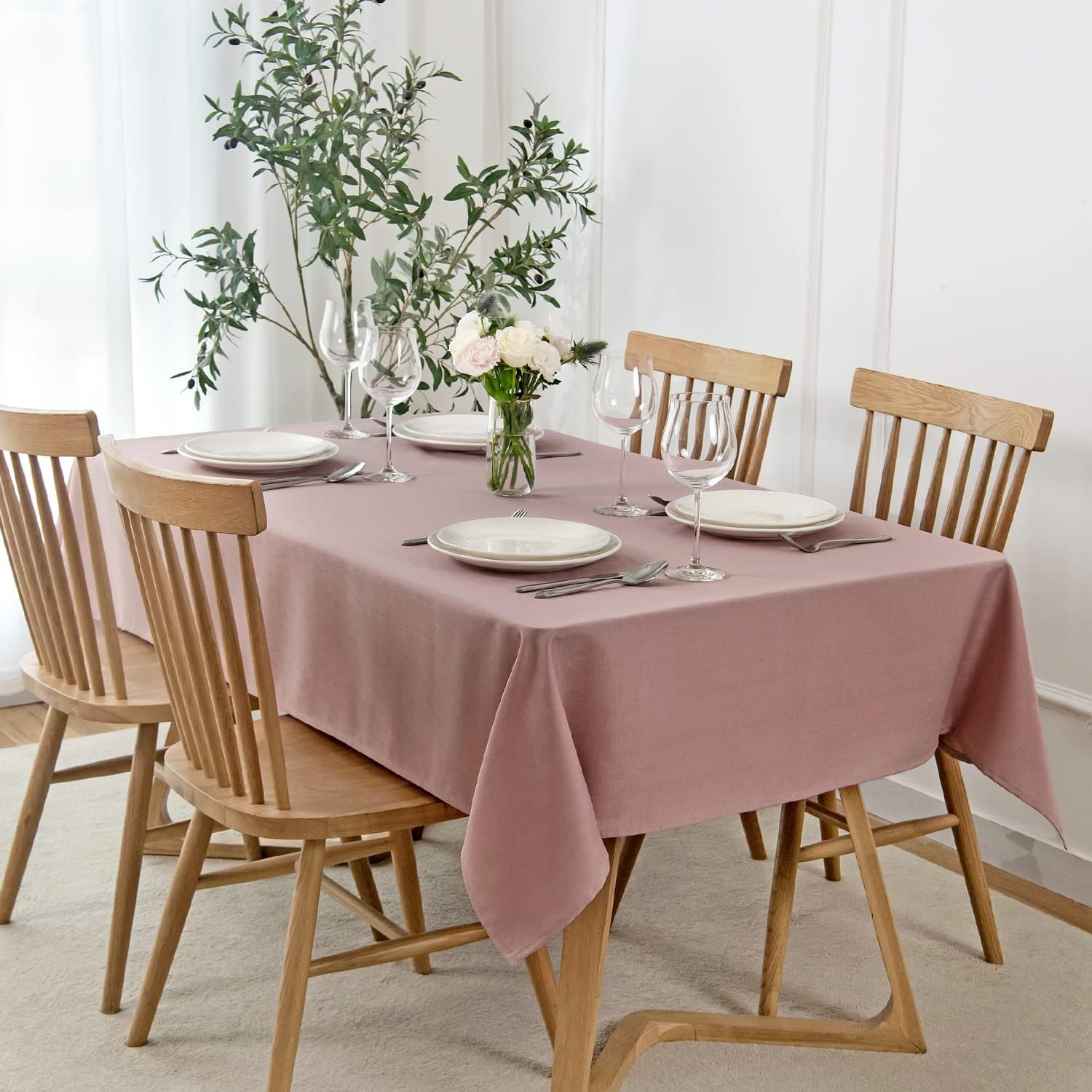 maxmill Faux Linen Texture Tablecloth Stain Resistant Waterproof Washable Table...