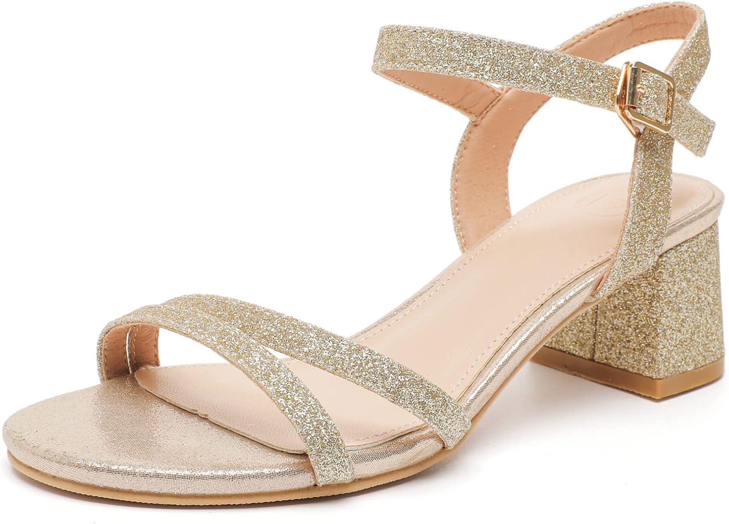 DADAWEN Women's Open Toe Ankle Strap, Special Low Block Chunky Heels, Innovative...