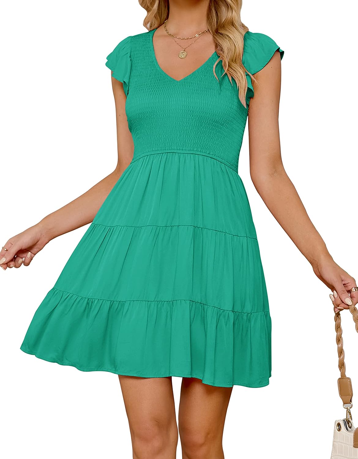 ZESICA Womens Dress, Special Summer Casual V Neck Flutter Sleeve Dress, Innovati...