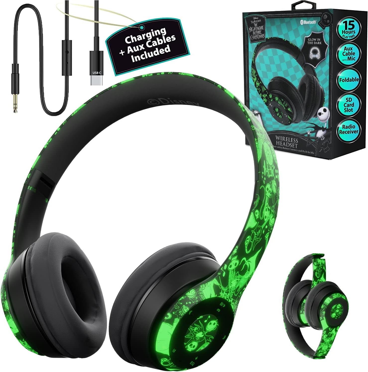 Disney Nightmare Before Christmas, Special Bluetooth Headphones Over Ear, High-Q...