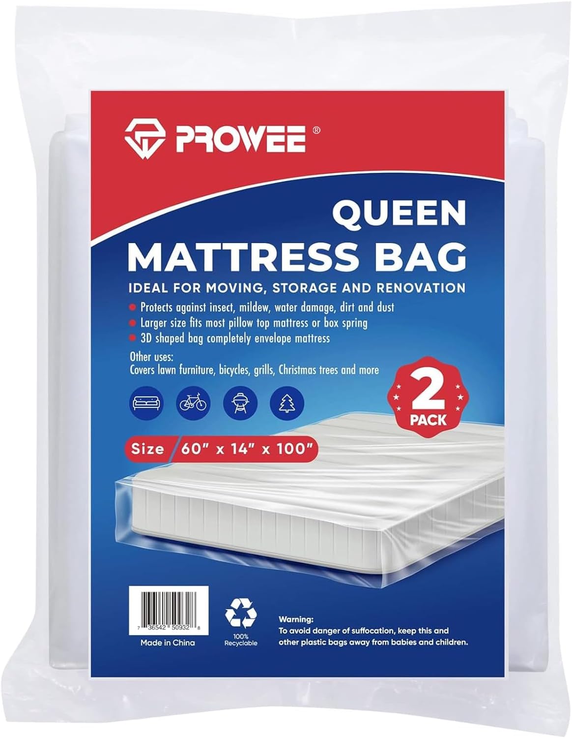 2 PK Queen Mattress Bags for Moving Storage,Mattress Bag for Disposal, Mattress...