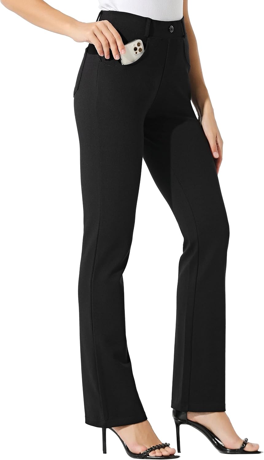 Women's Yoga Dress Pants Bootcut Work Slacks Stretch Office with Belt Loops 4 Po...