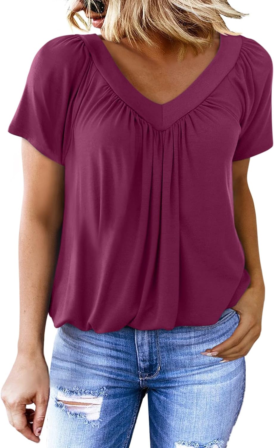 Dokotoo Women's Casual Summer T Shirts, Special Short Sleeve V Neck Tops, Innova...