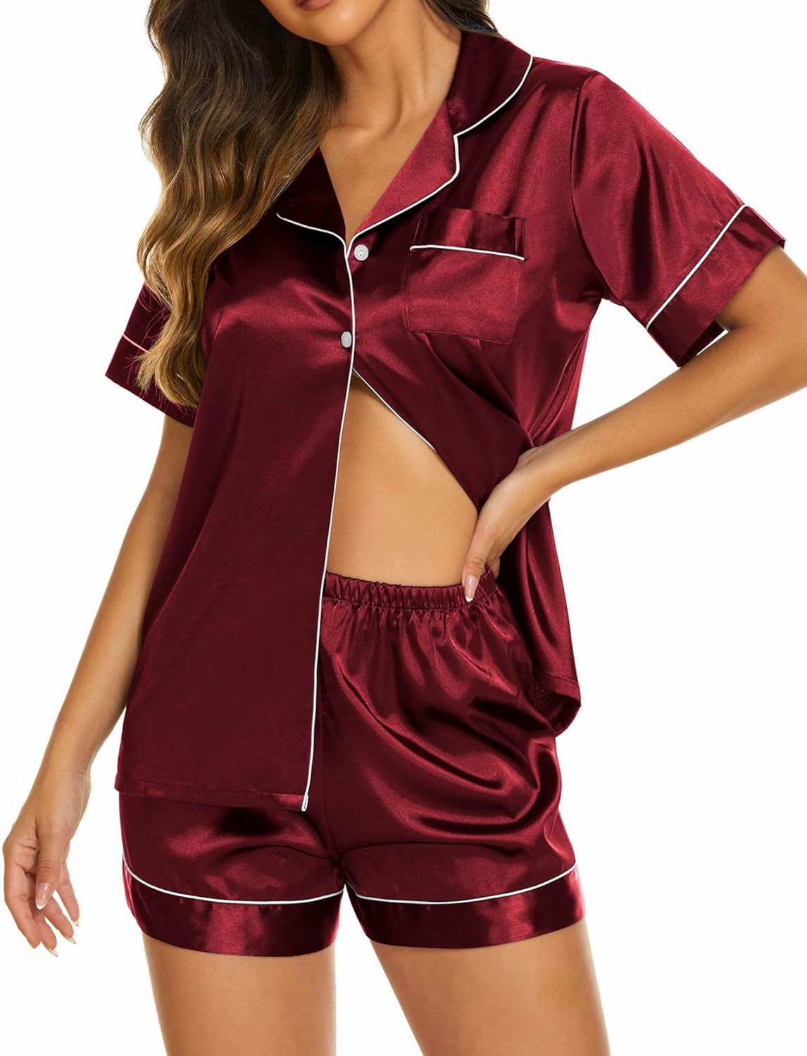 , Ekouaer Womens, Satin Silk Pajamas Set, Special Short Sleeve Sleepwear, Comfor...