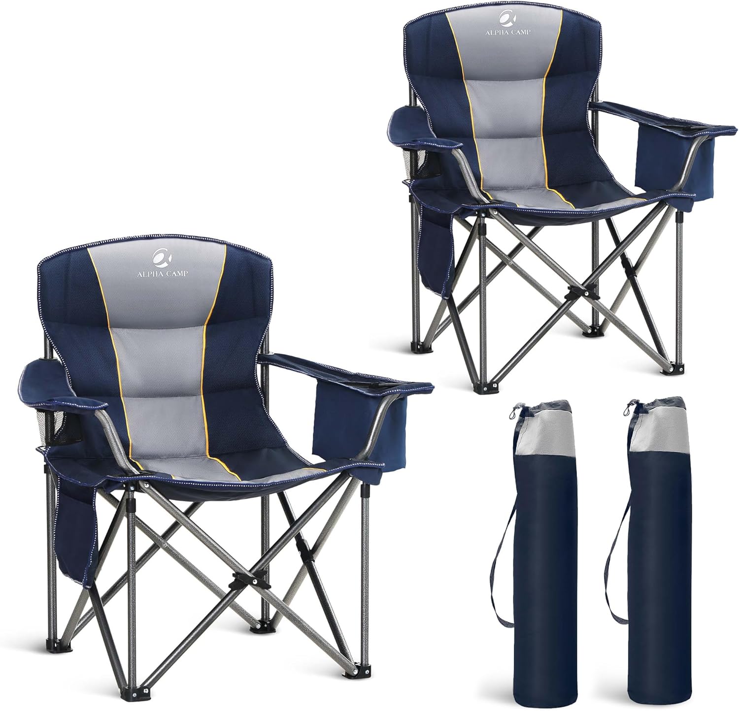 LET'S CAMP Folding Camping Chair Oversized Heavy Duty Padded Outdoor Chair with...
