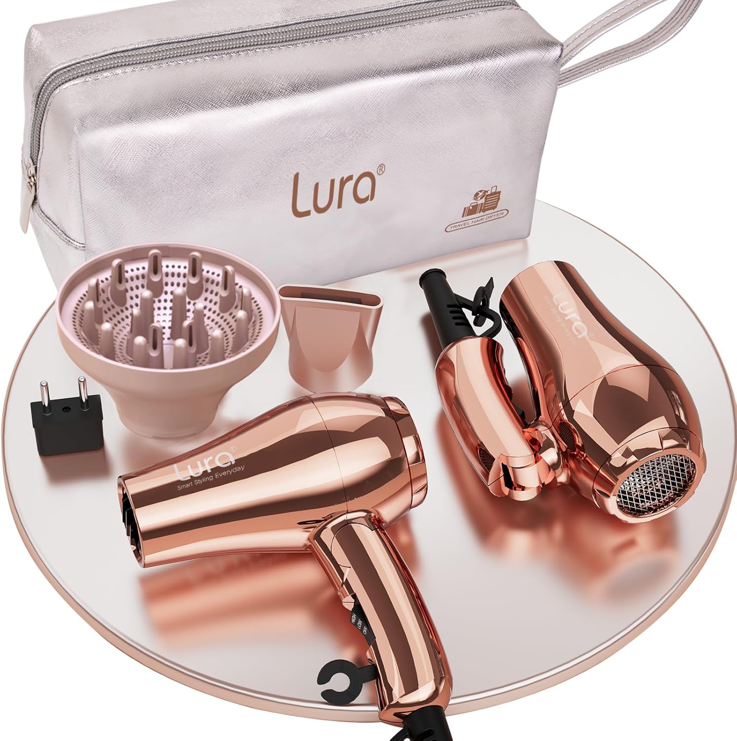 LURA Mini Portable Travel Hair Dryer:Dual Voltage Small Lightweight Blow Dryer w...