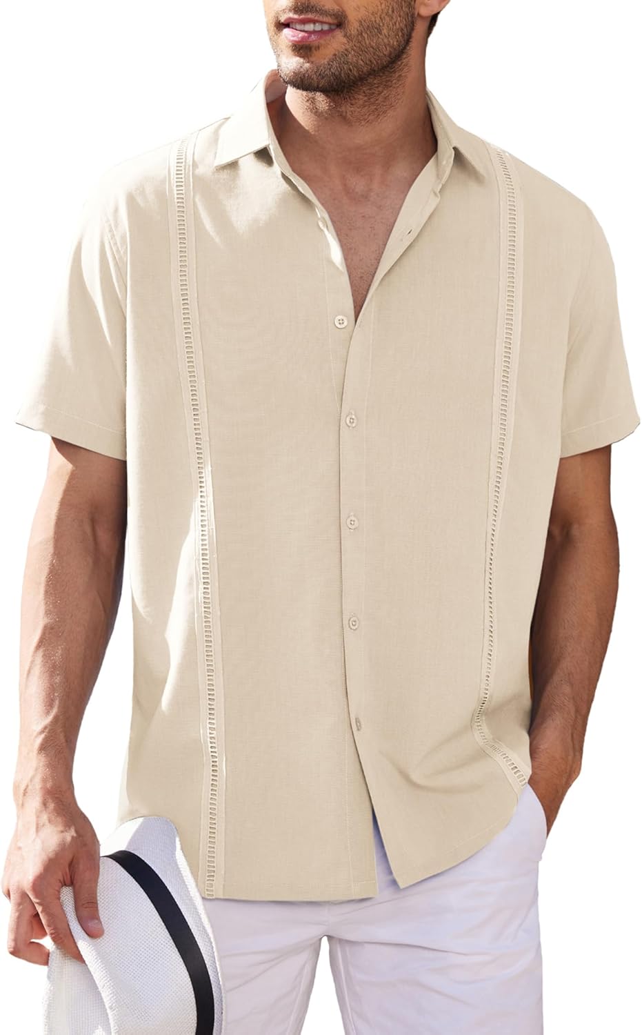 COOFANDY Mens Short Sleeve Cuban Guayabera Shirt Casual Summer Beach Button Down...